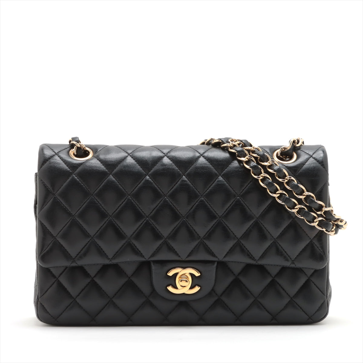 Chanel Matrasse 25  Double Flap Double Chain Bag Black G  18th A01112