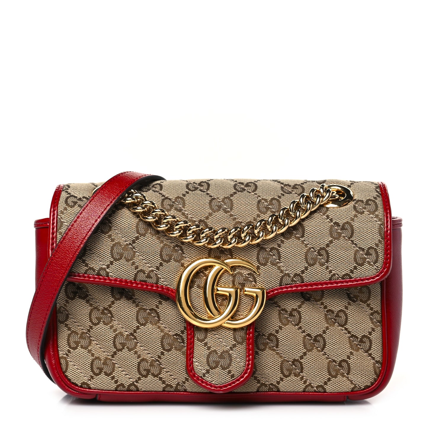 Gucci  Monogram Azalea Calfskin Matelasse Diagonal Mini GG Marmont Shoulder Bag Beige Ebony New Cherry Red