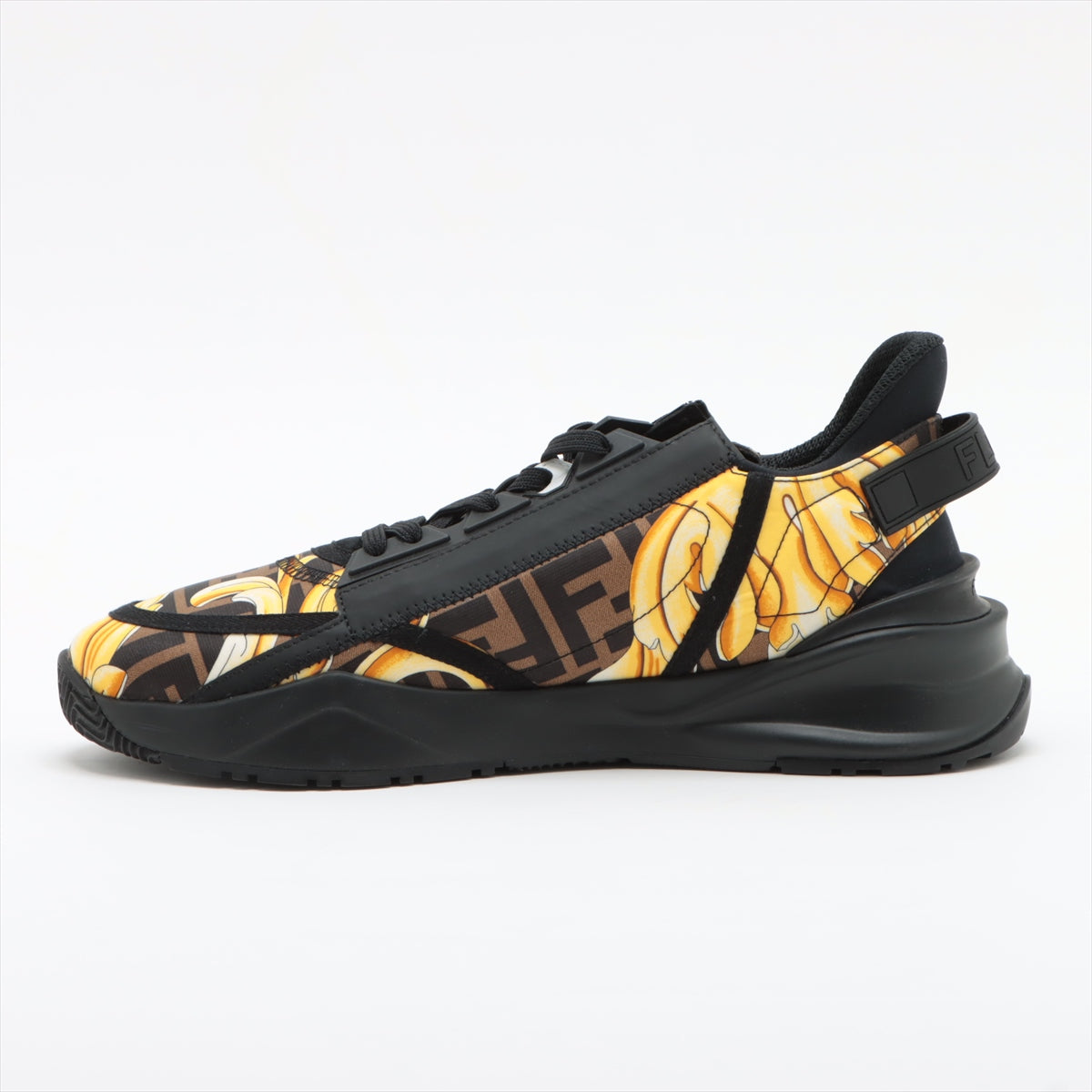 Fendi x Versace Fabric Sneakers 8 Men Black x Yellow Flow Fender Chevrolet