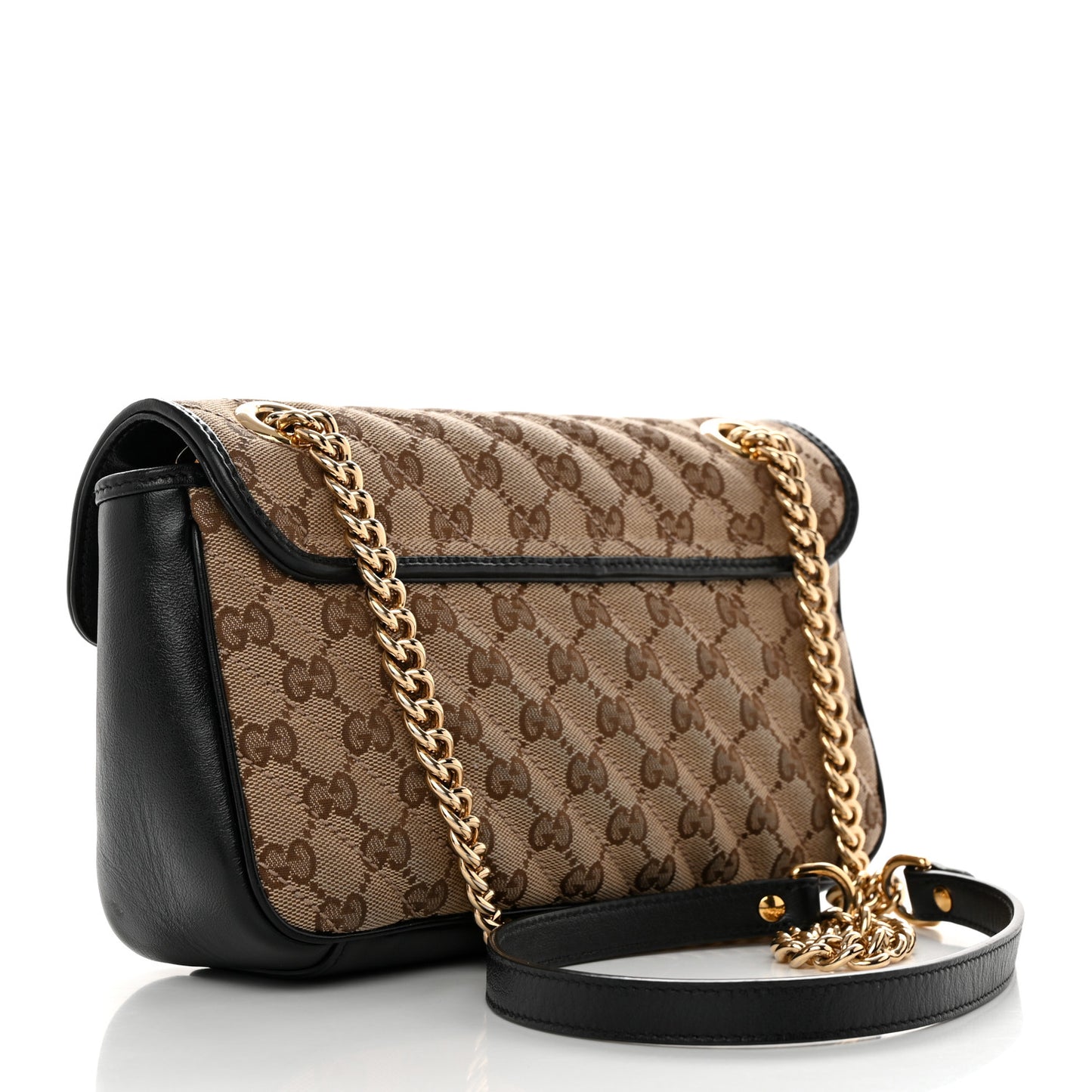 Gucci  Monogram Matelasse Diagonal Small GG Marmont Shoulder Bag Beige Black