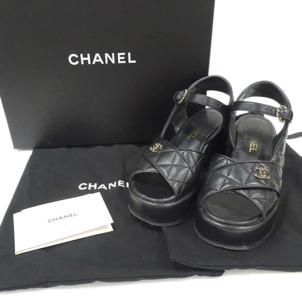 Chanel Sandals Coco Matrasse G39918 Leather Black Size 36C About 23.0cm Cocomark Shoes Shoes