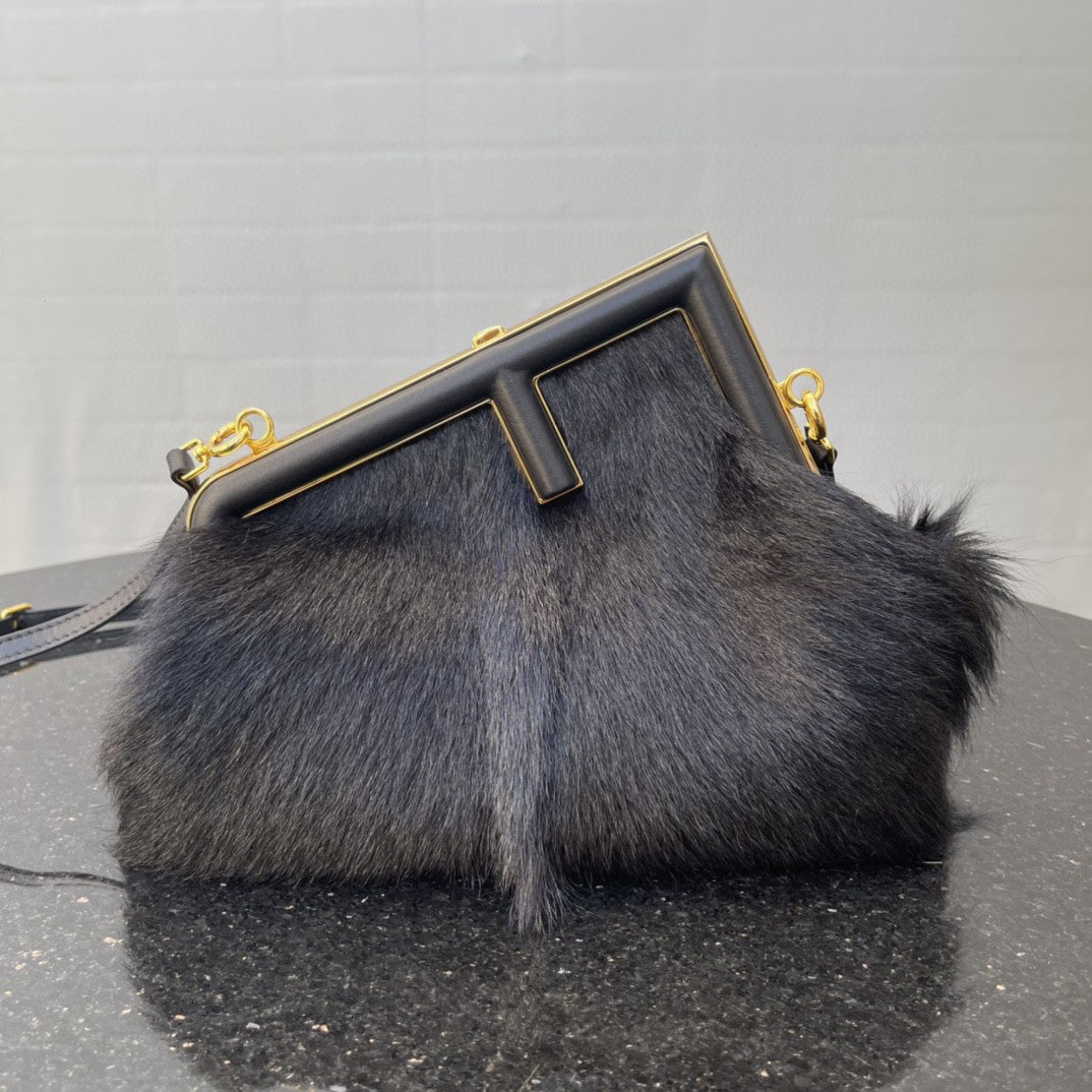 Fendi Fendirst Small Black Fox Fur Bag For Woman 26cm/10in