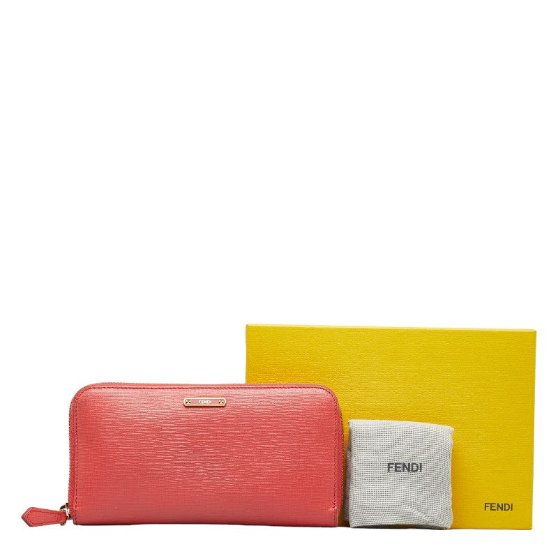 Fendi Logo  Round  Long Wallet 8M0299 Pink Leather  Fendi