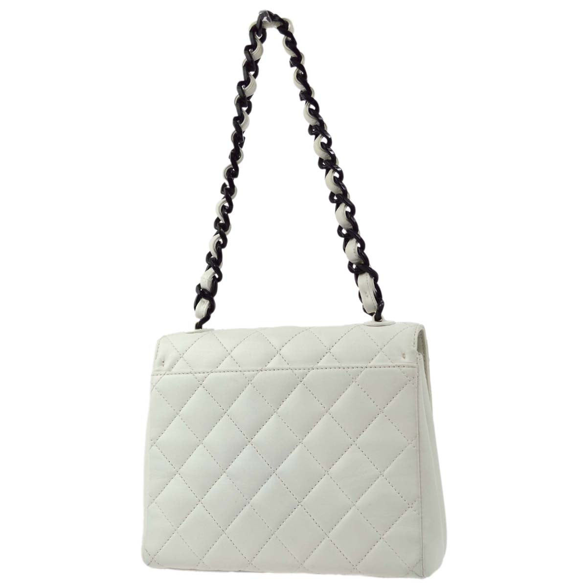 Chanel White Lambskin Straight Flap Acrylic Chain Shoulder Bag