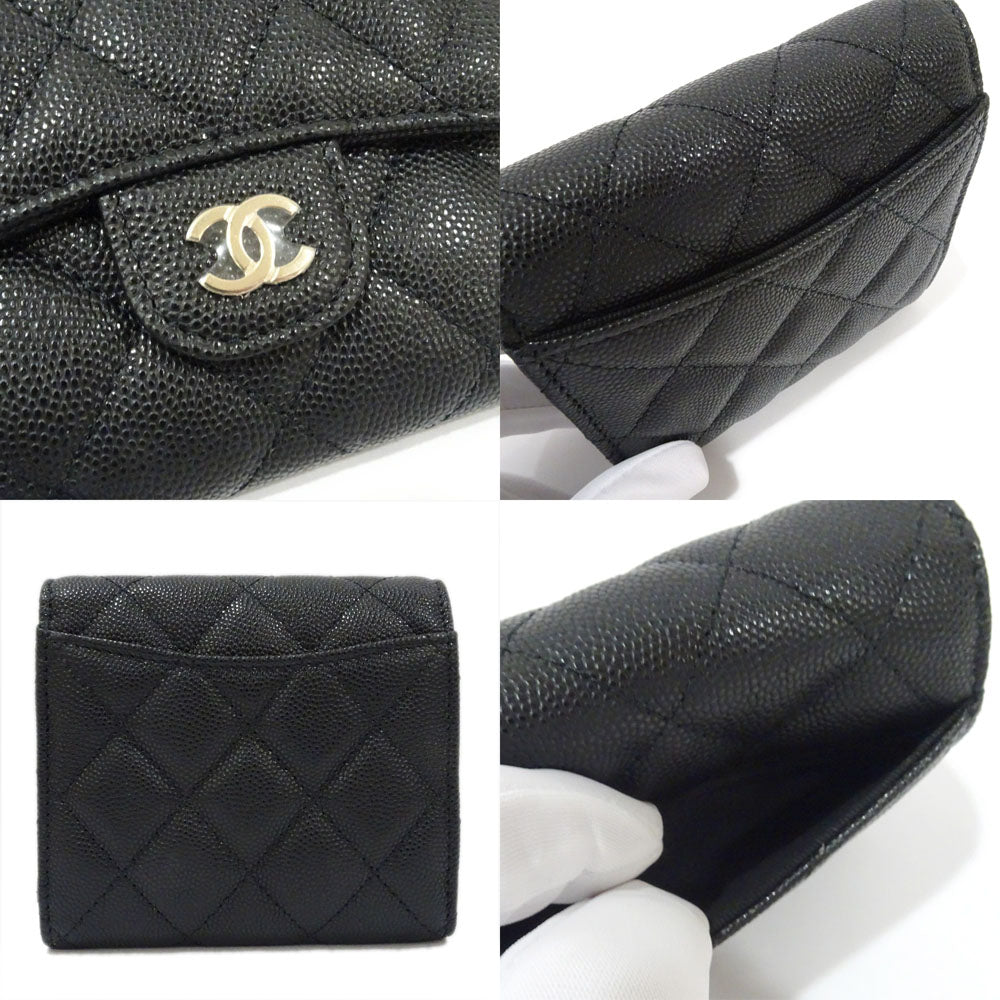 CHANEL Small Flap Wallet Three Fold Wallet Green  S Caviar Skin Black Gold  AP0712 Matrasse Wallet Small s