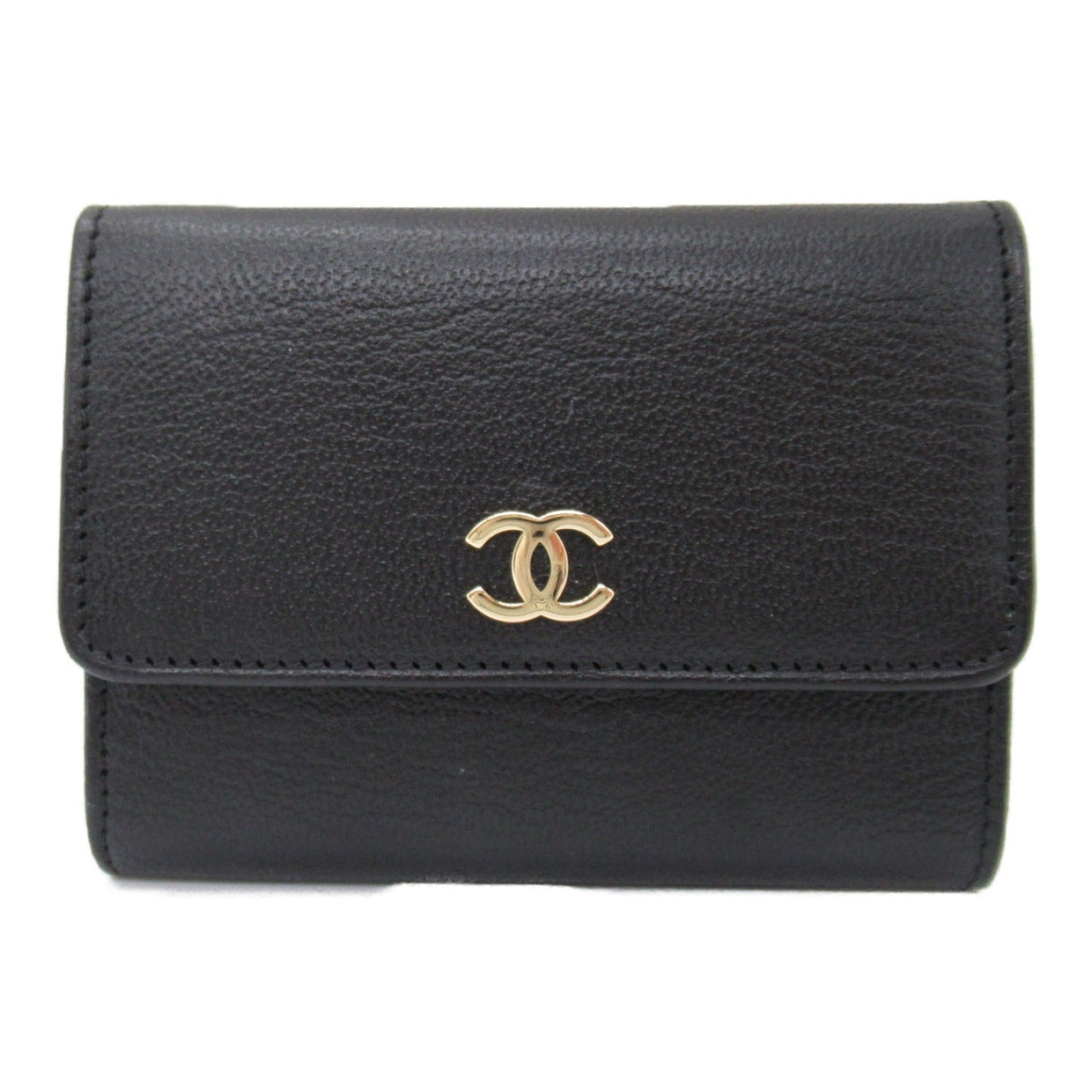 Chanel Three Fold Wallet Three Folded Wallet Leather  Black