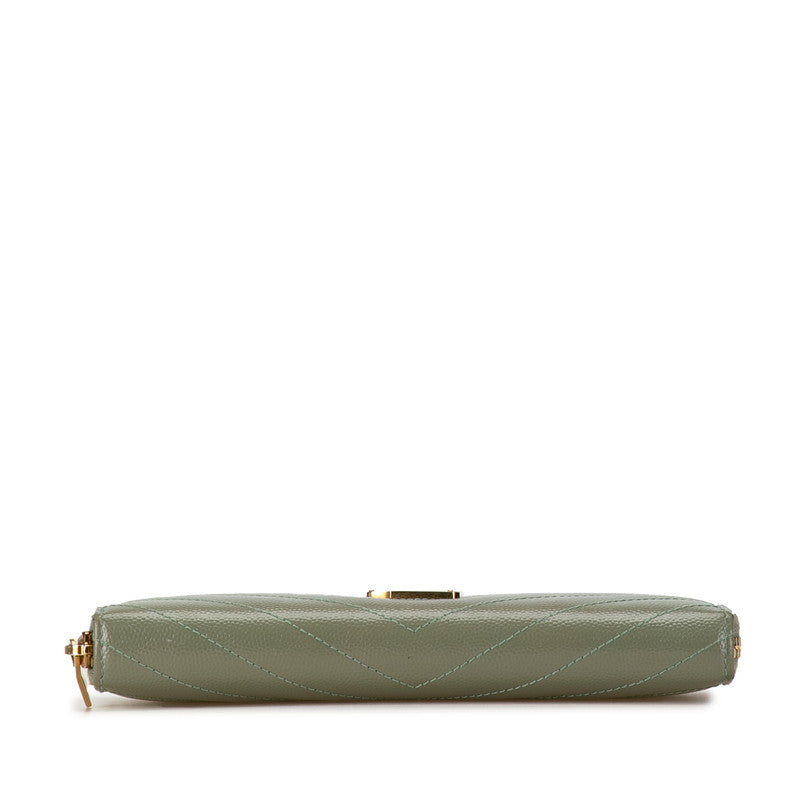 Saint Laurent YSL Logo tening Round Long Wallet 358094 Kerky Olive Leather  Saint Laurent