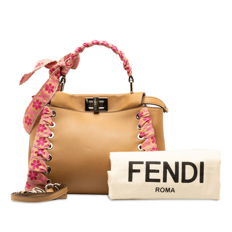 Fendi Mini Cube Ribbon Handbag Shoulder Bag 2WAY 8BN244 Beige Pink Leather  Fendi