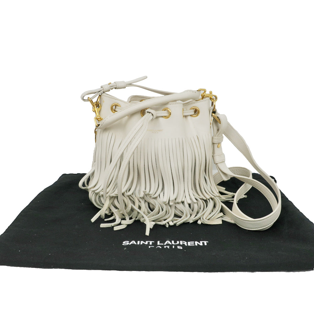 Saint Laurent Emanuel 2WAY Shoulder Bag Hand White Off-White Fringe 357603