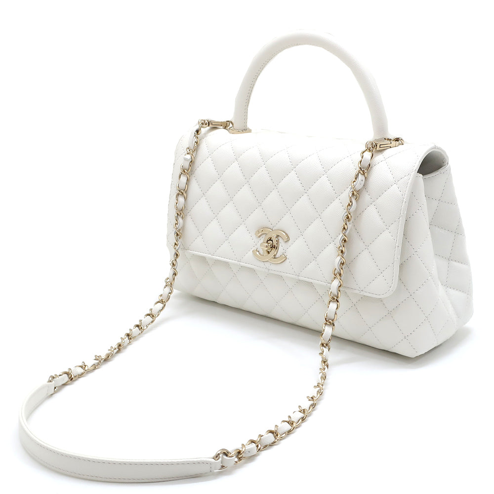 【Chanel】Chanel Coco Handle 28 Shoulder Bag Caviar S Handbag G  A92991 White White  【New】【Unused】