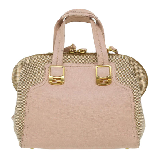 FENDI Hand Bag Leather Canvas 2way Pink