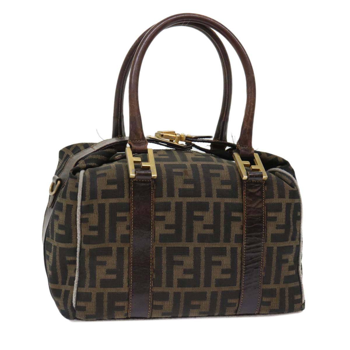 FENDI Zucca Canvas Hand Bag Black Brown