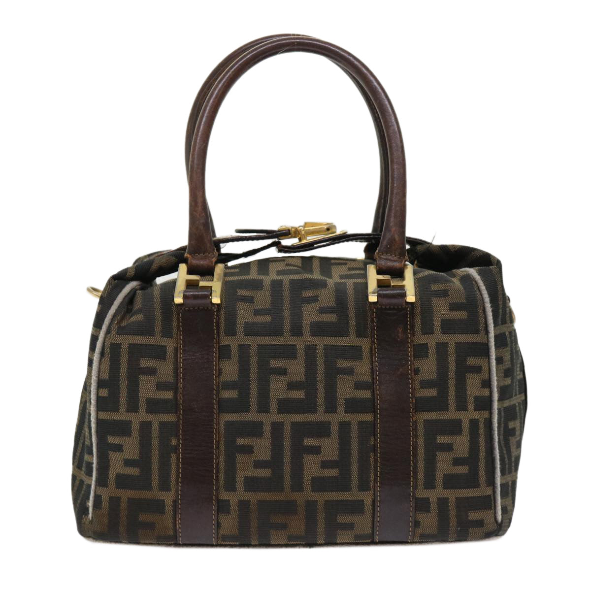 FENDI Zucca Canvas Hand Bag Black Brown