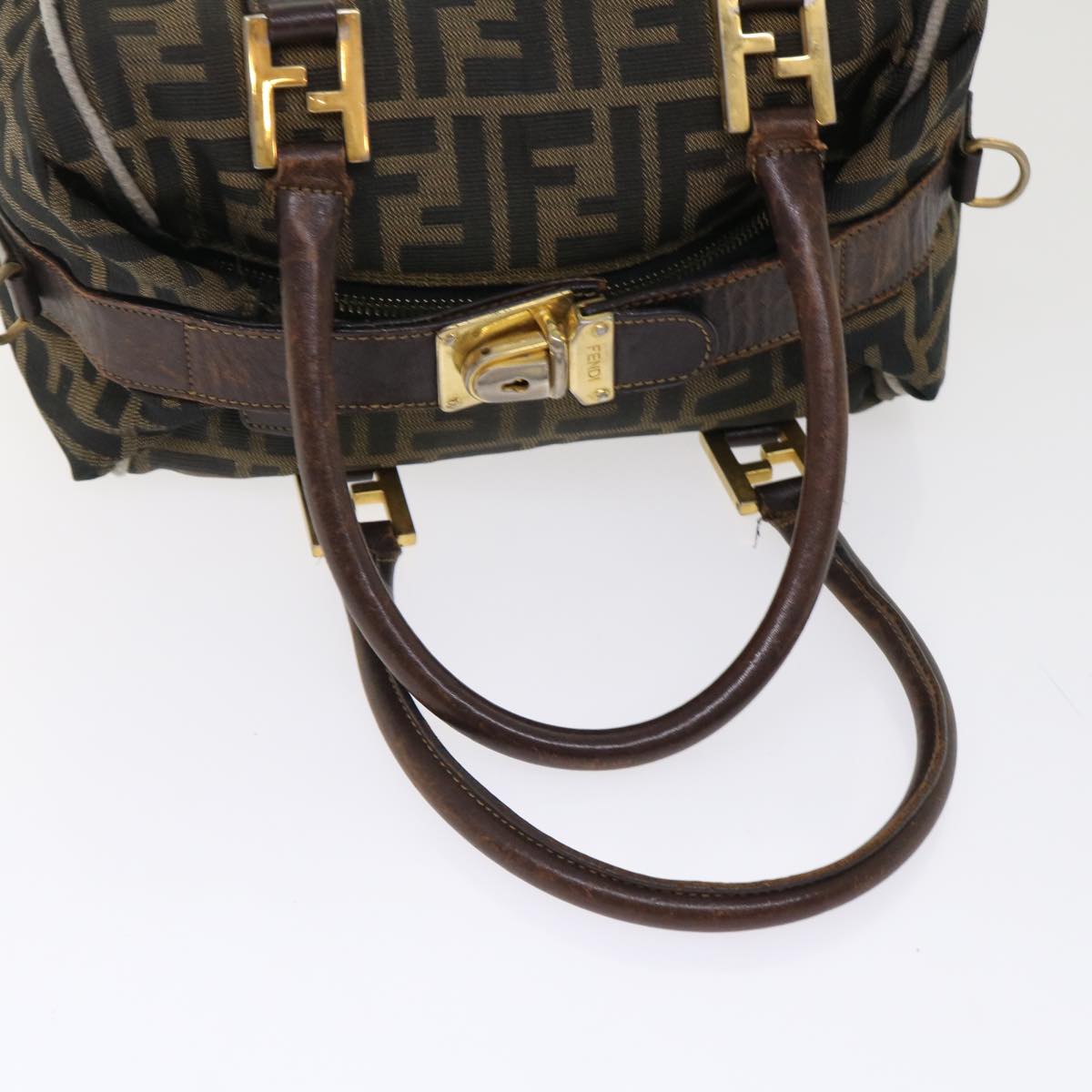 FENDI Zucca Canvas Hand Bag Black Brown