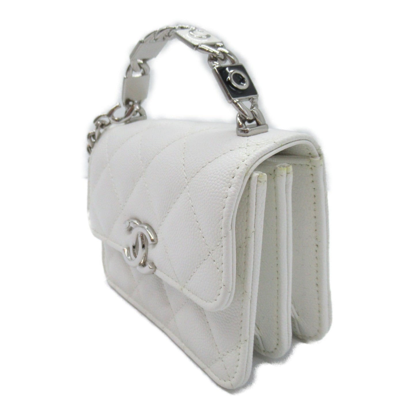 CHANEL Mini Chain Sder Bag Shoulder Bag Cabia S  White  AP2758