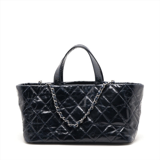 Chanel Porte Bello Patent Leather 2WAY Handbag Chain Shoulder Navy Silver  13th