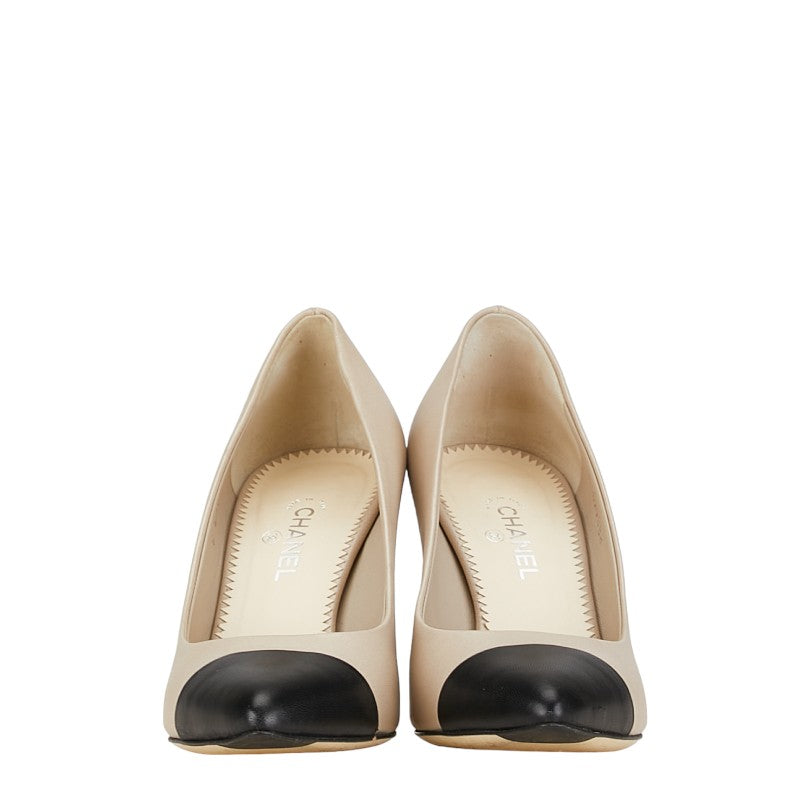 Chanel Coco Pumps Beige Black Leather  Chanel