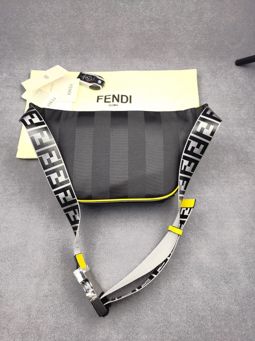 Fendi Little Monster Belt Bag Black/Yellow/Gray For Men, Men&#8217;s Bags 7.9in/20cm FF