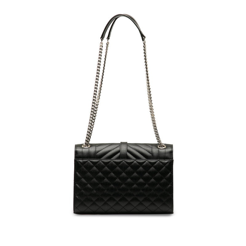 Saint Laurent Envelope Medium Chain Shoulder Bag 600185 Black Leather