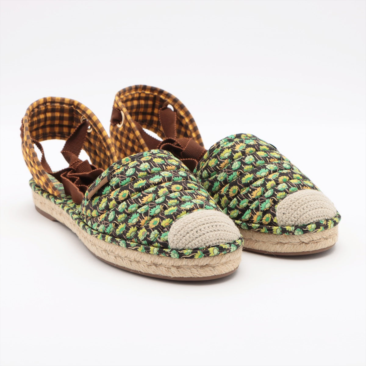 Fendi Fabric Sandal 38  Green  Yellow Espadrillum