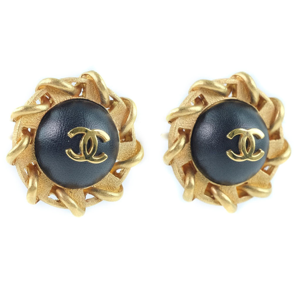 Chanel CHANEL COCOMARK Earring G   Leather Gold 94P  24.1g COCO Mark  【】 A Ranked Earring