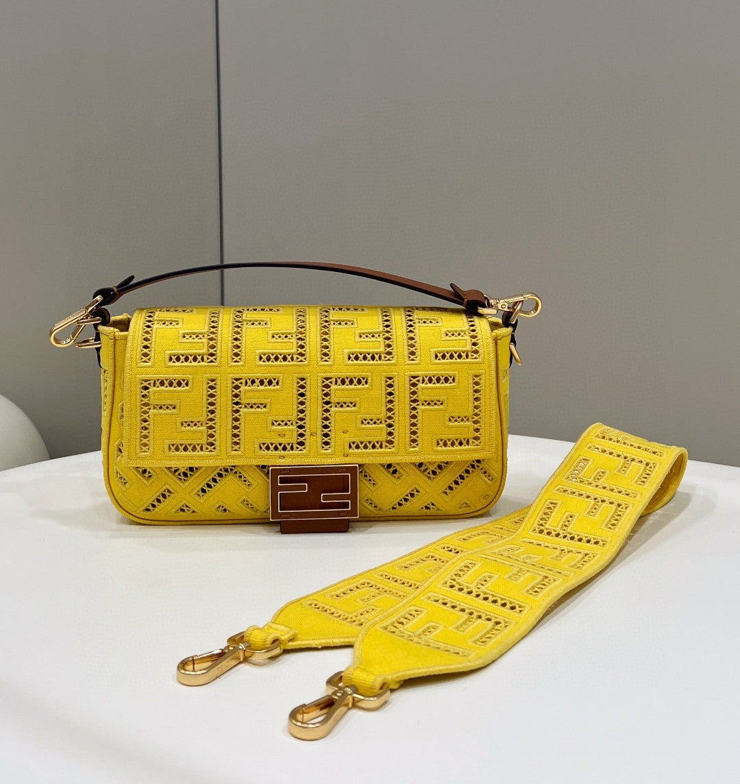 FI Baguette Yellow with Embroidery Medium Bag For Woman 28cm/11in