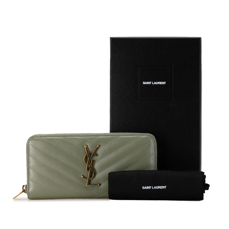 Saint Laurent YSL Logo tening Round Long Wallet 358094 Kerky Olive Leather  Saint Laurent