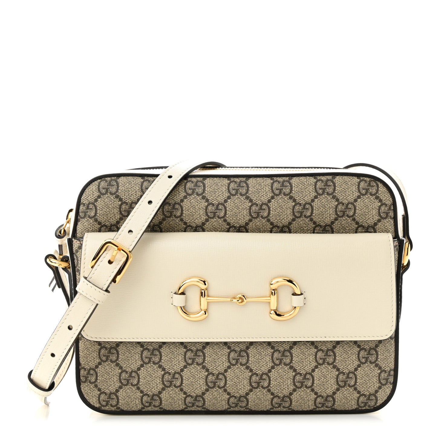 Gucci  GG Supreme Monogram Small Horsebit 1955 Shoulder Bag Beige Mystic White