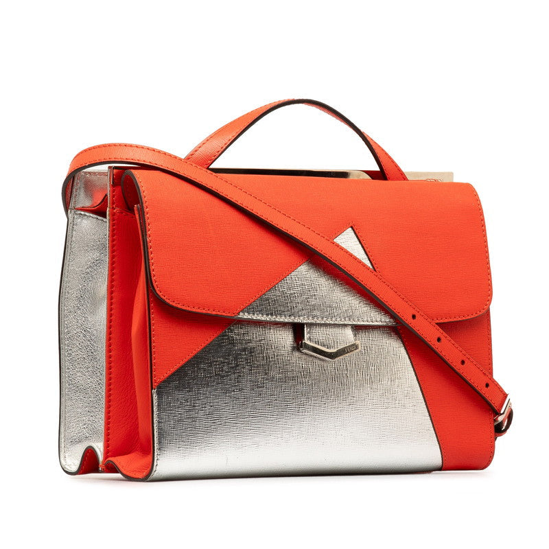 Fendi Demi-Jul Handbag 2WAY 8BT222 Orange Red Silver Leather  Fendi