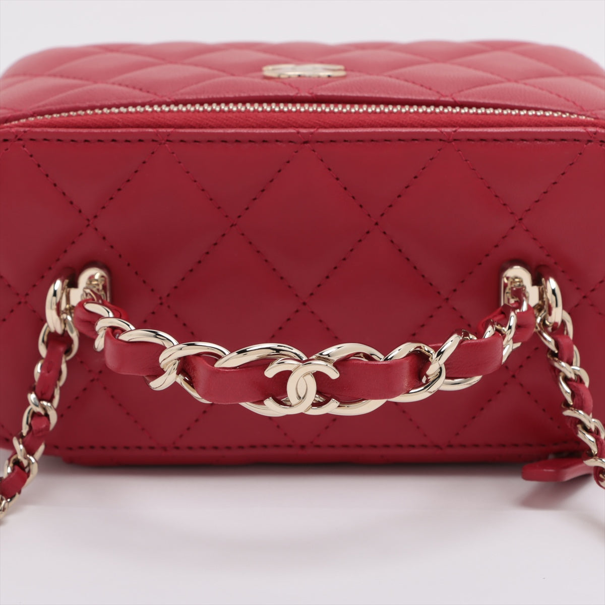 Chanel Lambskin  Chain Shoulder Bag Vanity Red Silver G