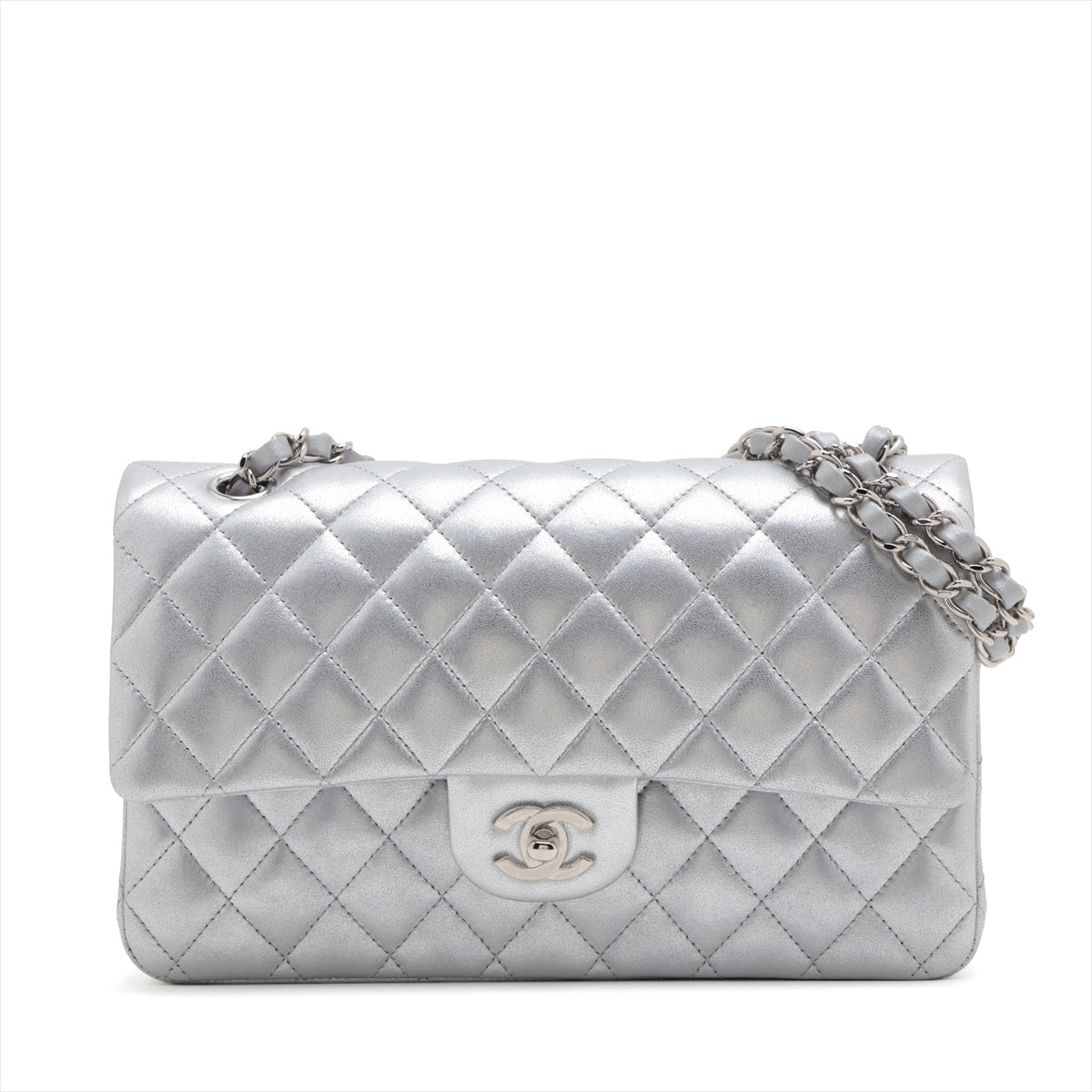 Chanel Matrasse 25  Double Flap Double Chain Bag Silver Silver  A01112