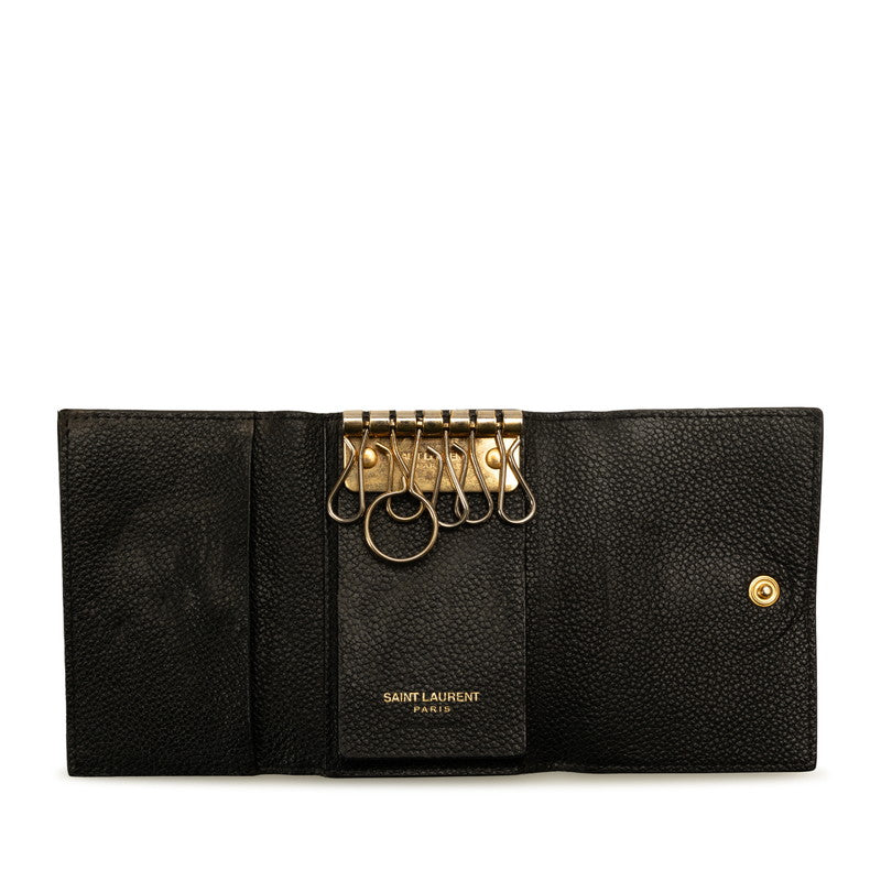 Saint Laurent 6 Key Holder in Grain Calf Leather Black 613334