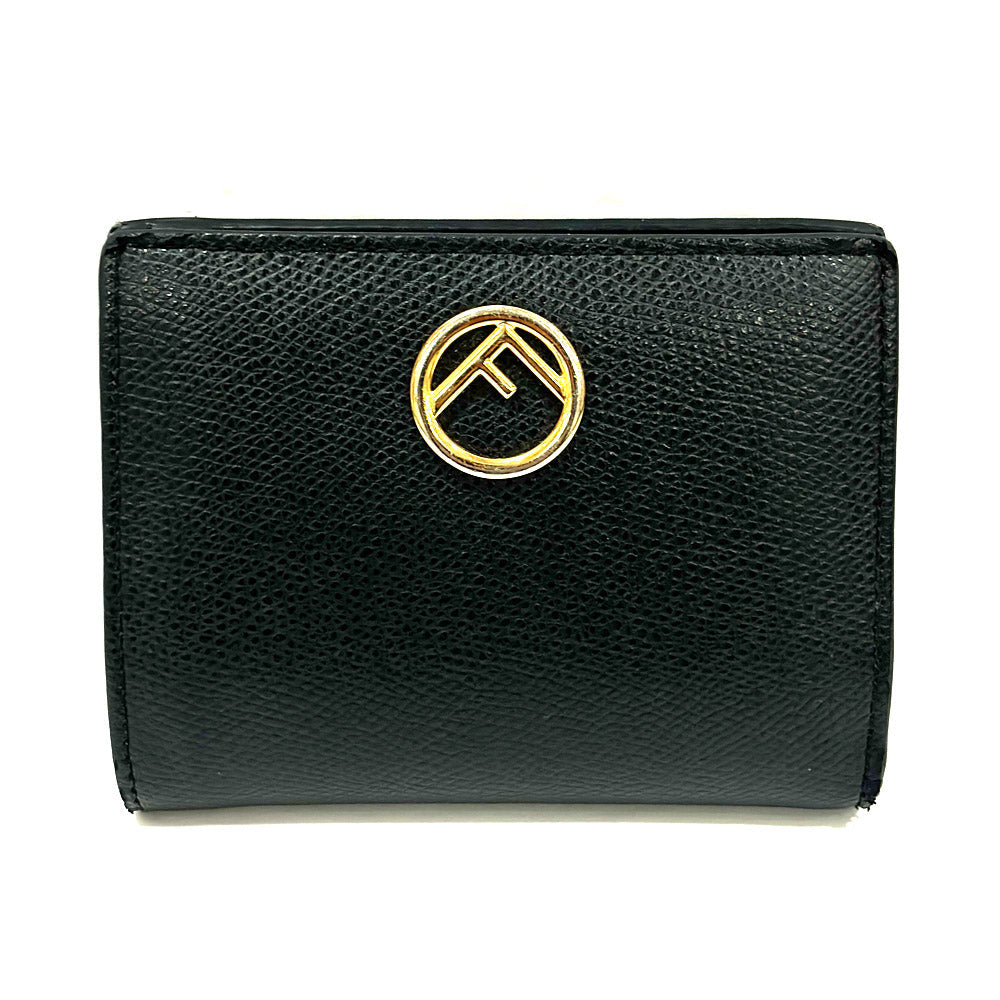 Fendi 8M0387 Leather Black Two Fold Wallet Gold Wallet