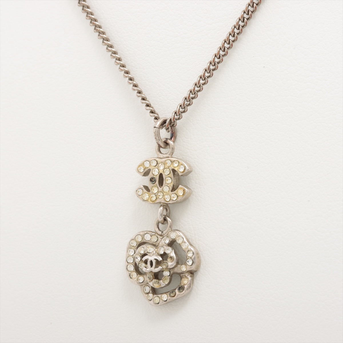 Chanel Coco 07A Necklace GP  Rhinestone Silver