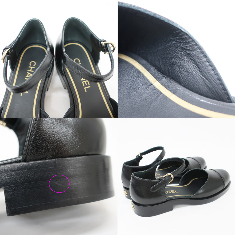 CHANEL PUMPS BLACK GOLD WOakSHIP COCOMARK LADY SCHOES SIZE 37C 23.5cm