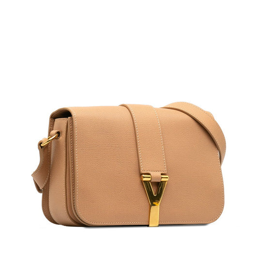 Yves Saint Laurent Y Line Sacchel  Shoulder Bag Beige Gold Leather  Yves Saint Laurent