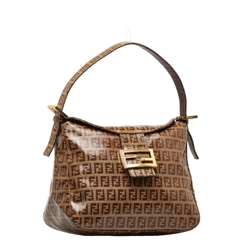 FI Zuchino MANMABACKET HANDBACHET One-Shoulder Bag Beige Brown Vinyl Leather  FENDI