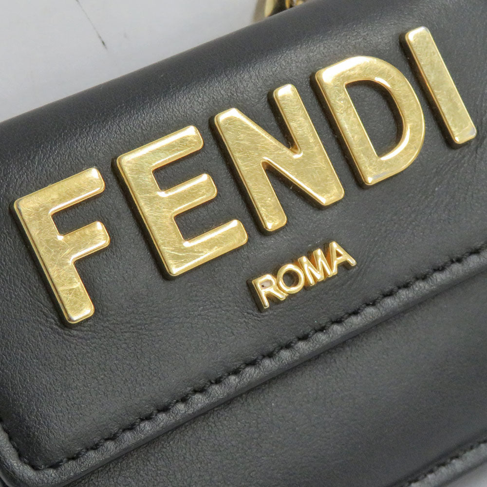 Fendi Chain Wallet 8M0481 Three Fold Wallet Mini Wallet Black Gold  Black Logo ather