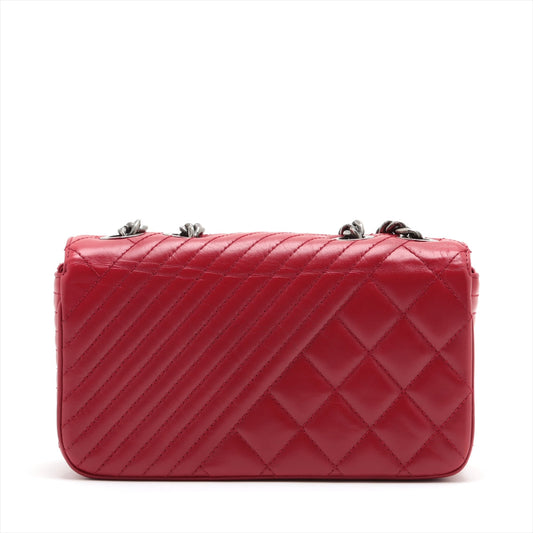 Chanel Cocoboy Leather Single Flap Double Chain Bag Red Silver G  20th