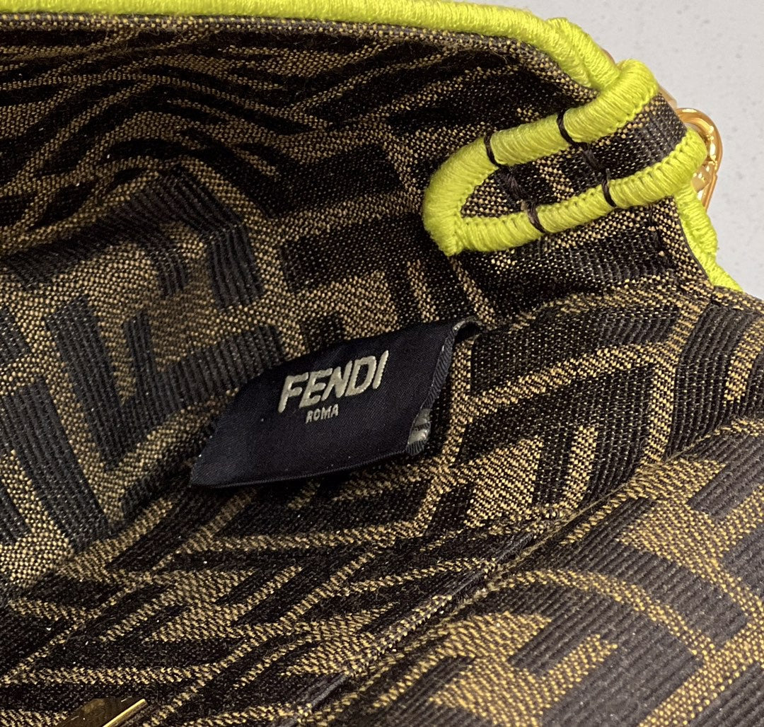 Fendi Baguette Small Brown Fabric Yellow Border Bag For Woman 18cm/7in