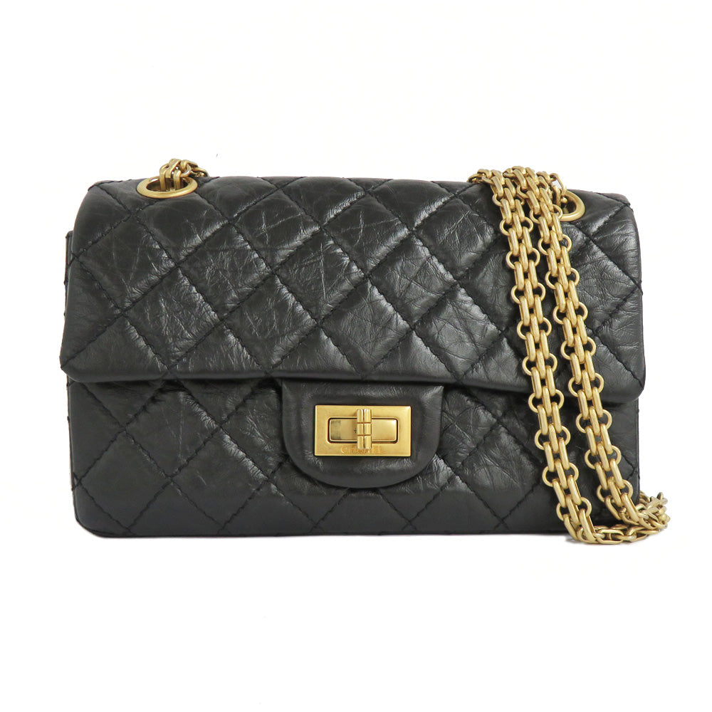 CHANEL 2.55 Flap Bag Chain Sder Bag AS0874 Black G   S Black GD Tools Leather