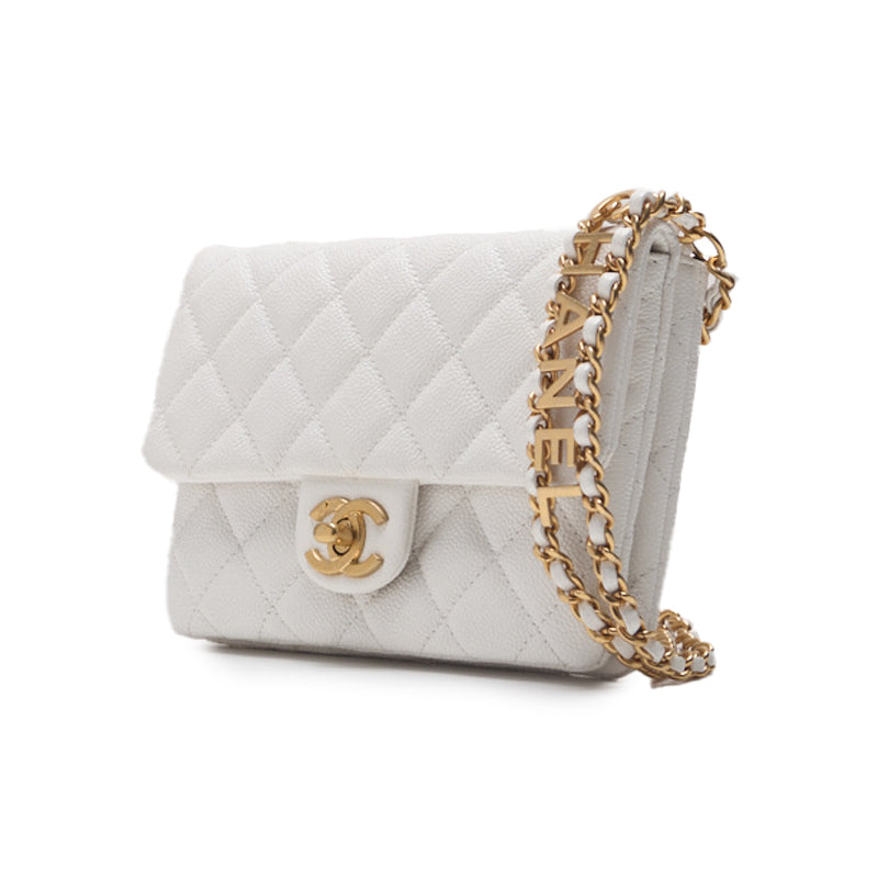 CHANEL CHANEL Matrasse Turn-Lock Coco Charm Chain Waist Bag Caviar S White  West Bag  West Bag Ladies West Bag   Delivery Ladies West Bag Ladies Online