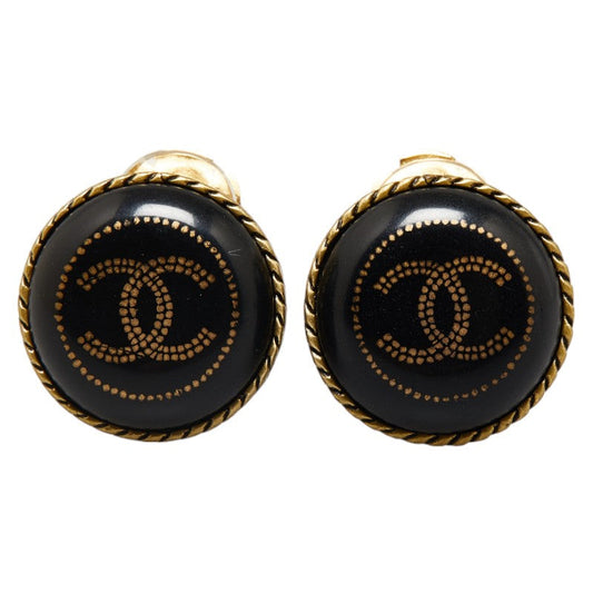 Chanel Coco Button Motif Earrings G Black   Chanel