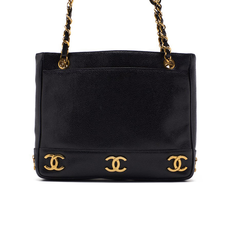 CHANEL Triple Coco Double Chain Shoulder  Ball Charm Caviar S Black  Shoulder Bag Mini Shoulder Bag  Shoulder Bag Hybrid  Ship