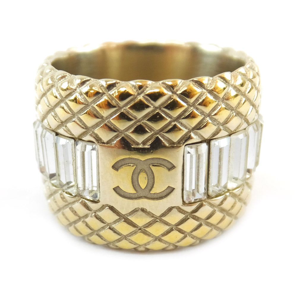 CHANEL CHANEL RING LINE STONE WHITE GOLDEN COLOR COCOMARK B18C 12 NUMBER LADY ACCESSORY SMALL RING