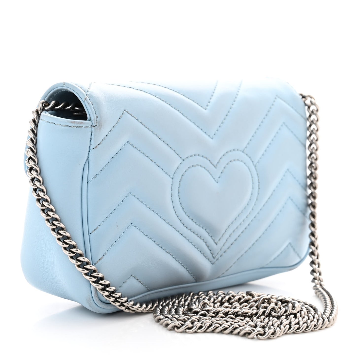 Gucci  Calfskin Matelasse Super Mini GG Marmont Shoulder Bag Porcelain Light Blue