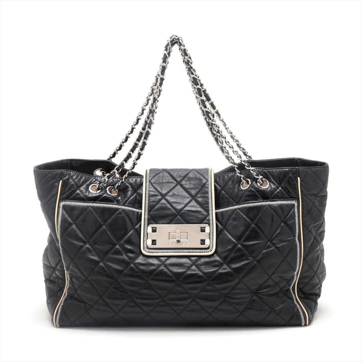 Chanel 2.55 Vintage  Tote Bag Black Silver G