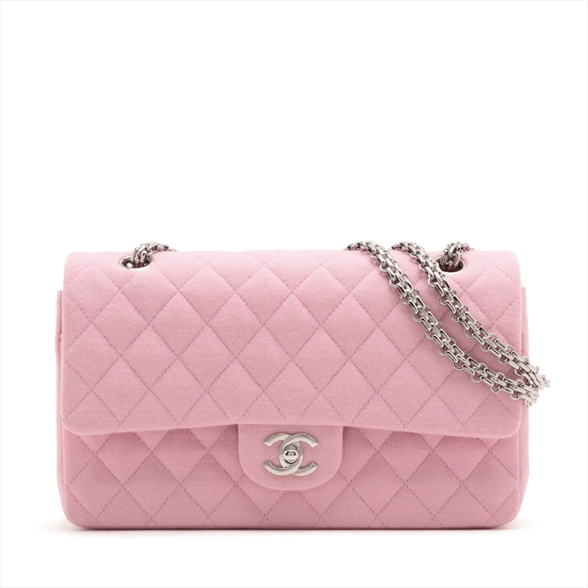 Chanel Matrasse 25 Cotton Double Flap Double Chain Bag Pink Silver  6th A01112