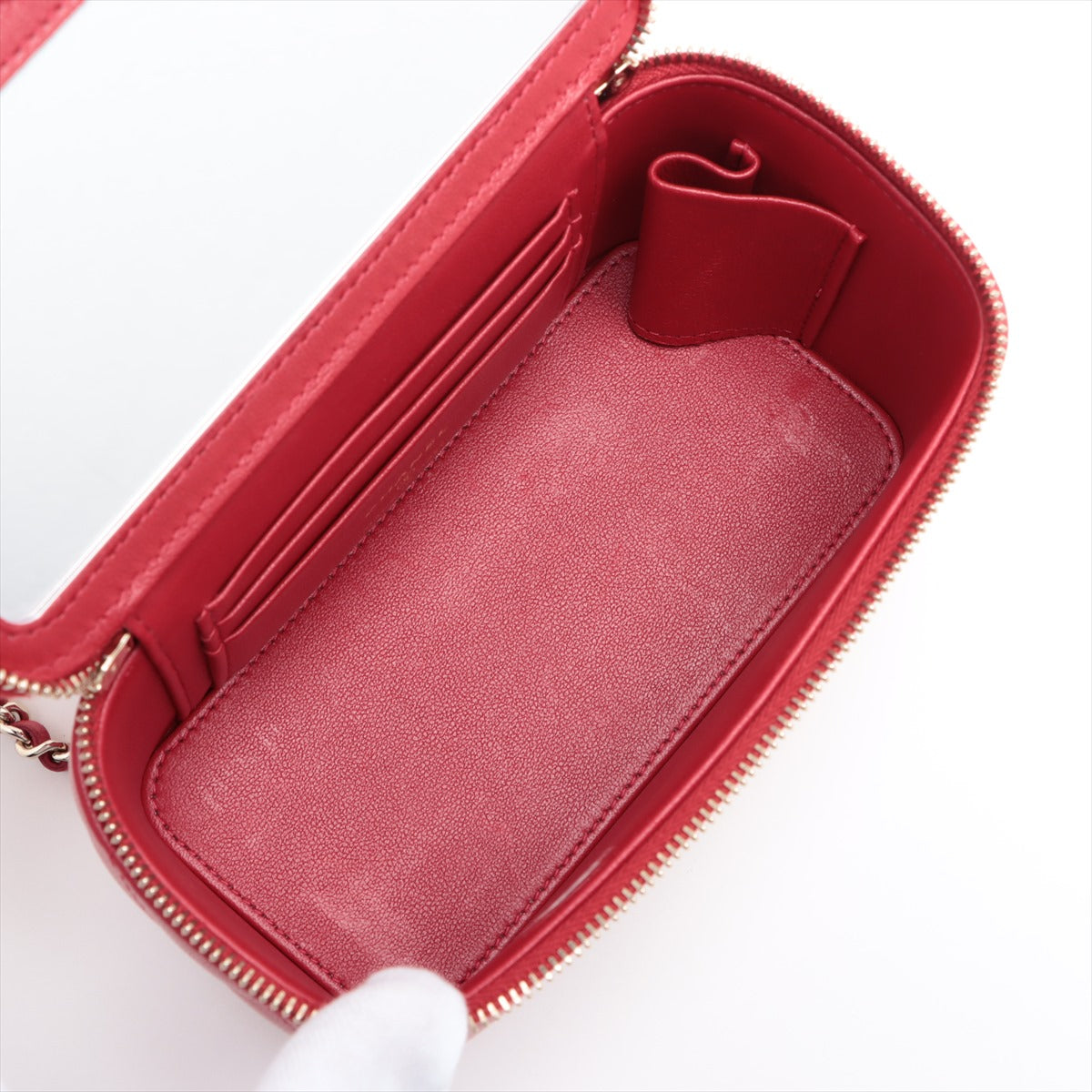 Chanel Lambskin  Chain Shoulder Bag Vanity Red Silver G