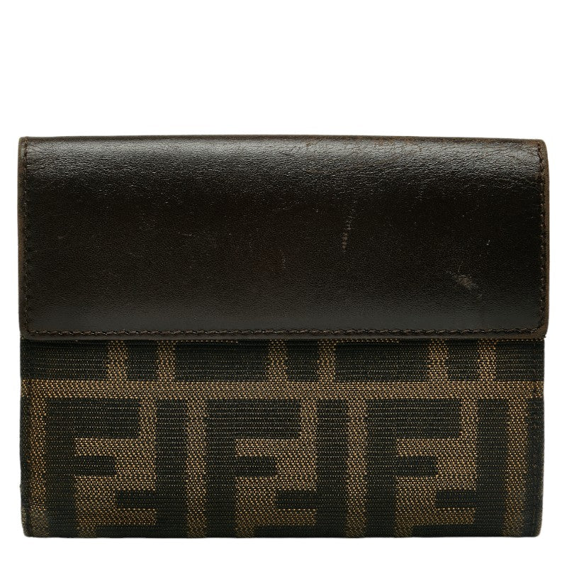 Fendi Zucca Double Fold Wallet Brown Canvas Leather  Fendi